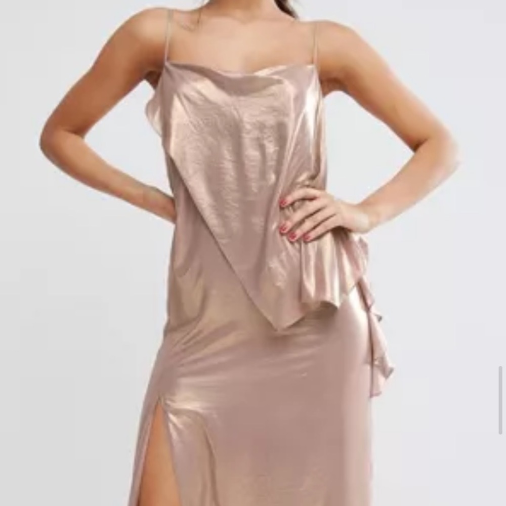 ASOS Metallic Cami Drape Front MIDI Dress - Picture 2 of 2